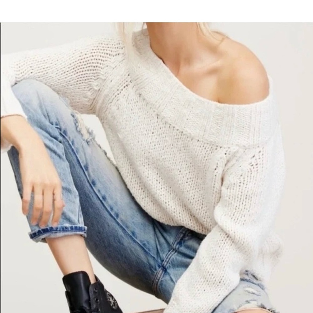 Free People Off-Shoulder Cream Sweater